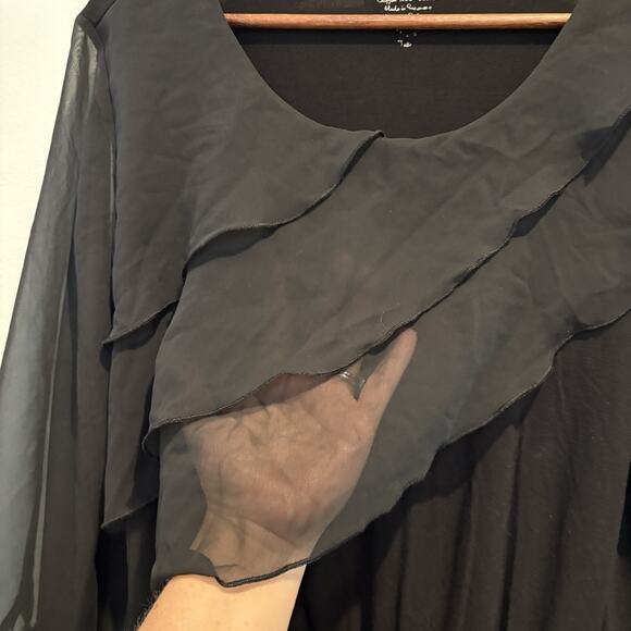 Chico’s Tunic Top Women Large (2) Black Ruffle Tiered Chiffon Elastic Waist - Picture 7 of 13